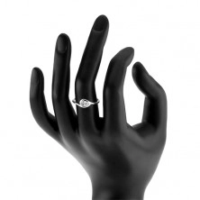 Strieborný prsteň 925, tenké ramená, číra zirkónová kvapka, lesklý obrys