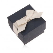 Modrá darčeková krabička na prsteň, prívesok a náušnice, krémová mašľa