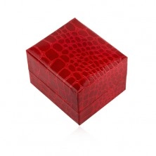 Lesklá darčeková krabička na prsteň, červená farba, krokodílí vzor