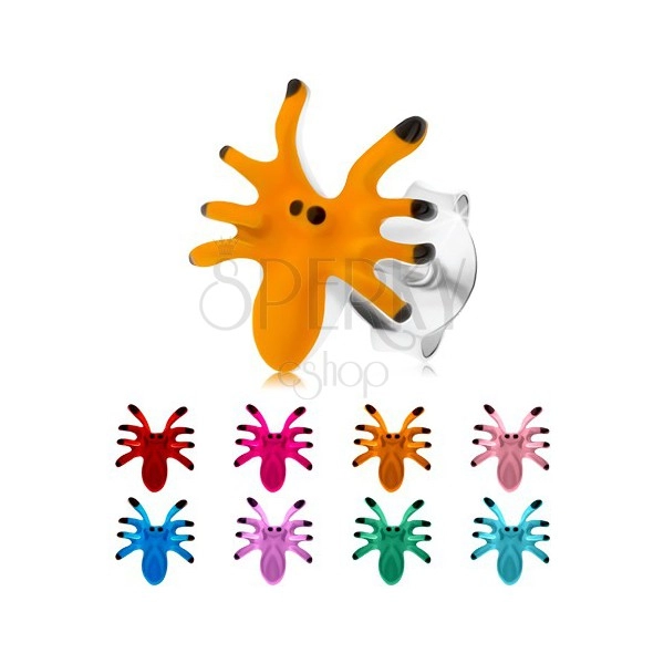 Náušnice zo striebra 925, farebný pavúčik s ôsmimi nohami, puzetky
