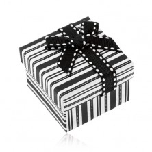 Darčeková krabička na prsteň a náušnice, čierne a biele pásiky, mašlička