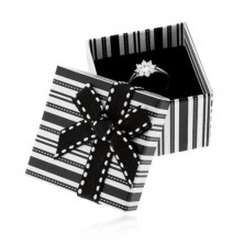 Darčeková krabička na prsteň a náušnice, čierne a biele pásiky, mašlička