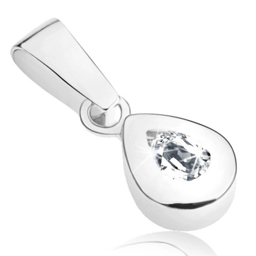 E-shop Šperky Eshop - Prívesok v bielom 9K zlate - lesklá kontúra slzy, okrúhly číry zirkón GG50.03