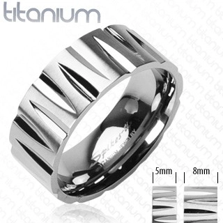 Titánový prsteň zárezy v tvare strely - Veľkosť: 59 mm