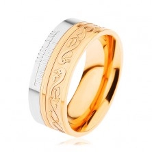 Lesklý prsteň z ocele 316L, zlatá a strieborná farba, špirála, had, zárezy