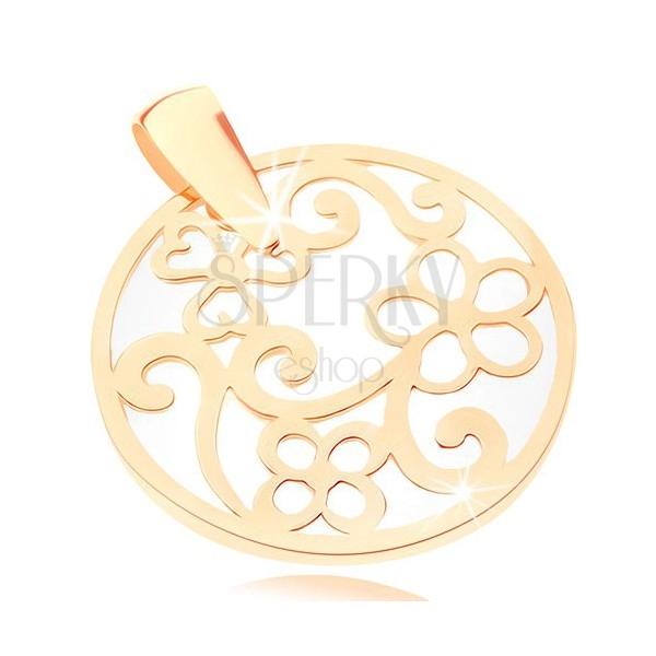 Prívesok v žltom 9K zlate - kontúra kruhu s ornamentami, perleťový podklad