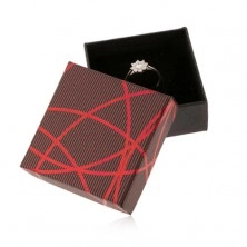 Darčeková krabička na šperk, čierno-červená, križujúce sa línie, prúžky