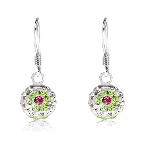 E-shop Šperky Eshop - Biele náušnice zo striebra 925, zeleno-ružové kvety, Preciosa kryštály, 8 mm SP84.25