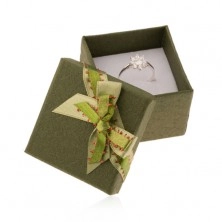 Tmavozelená krabička na prsteň alebo náušnice, zelená mašlička
