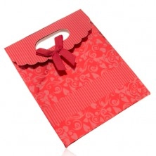 Lesklá darčeková taštička z papiera, tmavočervená, mašľa, výrez