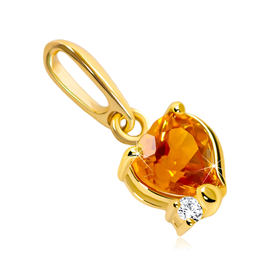 E-shop Šperky Eshop - Ligotavý prívesok v žltom 14K zlate - srdiečkový citrín žltej farby, číry zirkónik S2GG90.31