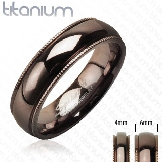 Titánová obrúčka s vrúbkovaným okrajom kávová farba - Veľkosť: 52 mm