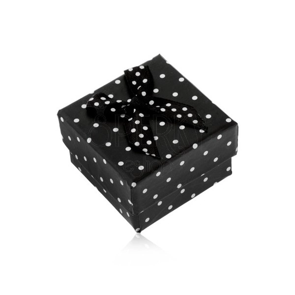 Papierová krabička na prsteň alebo náušnice, čierna s bielymi bodkami