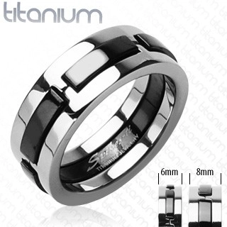 Titánový prsteň s čiernymi vystúpenými pásmi - Veľkosť: 70 mm