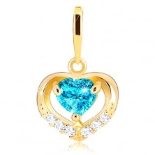 Zlatý prívesok 585 - zirkónový obrys srdca, modrý srdiečkový topás