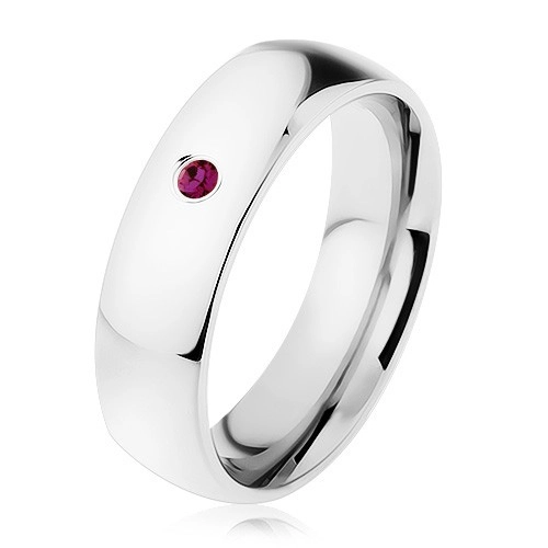 Oceľový prsteň, zrkadlový lesk, fialový zirkón, hladké ramená - Veľkosť: 57 mm
