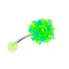 Oceľový piercing do brucha, zeleno-modrý silikónový ježko