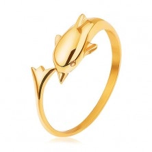 Lesklý prsteň zo striebra 925, zlatá farba, delfín s predĺženým chvostom