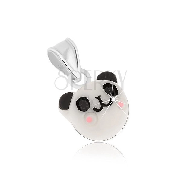 Prívesok zo striebra 925, veselá biela panda - čierne uši a oči, ružové líčka