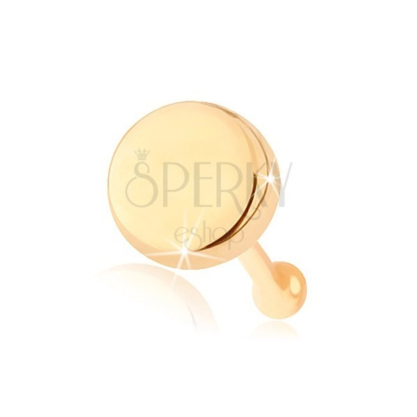 Rovný piercing do nosa zo žltého 14K zlata - plochý lesklý kruh