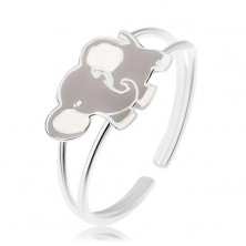 Lesklý prsteň, striebro 925, roztomilý sloník pokrytý sivou a bielou glazúrou