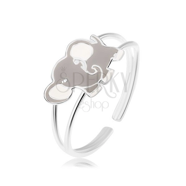 Lesklý prsteň, striebro 925, roztomilý sloník pokrytý sivou a bielou glazúrou
