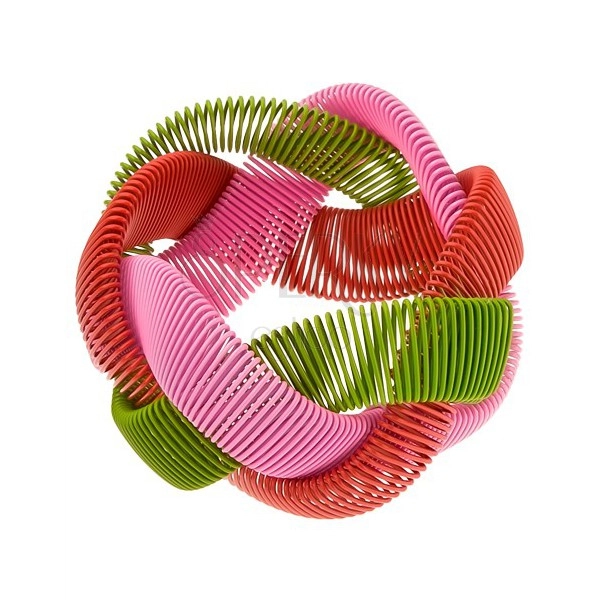 Náramok - elastický pletenec, lesklé drôtiky - zelená, ružová, červená farba