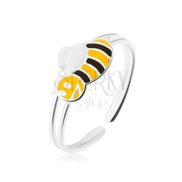 Strieborný 925 prsteň, usmievavá včelička, úzke dvojité ramená