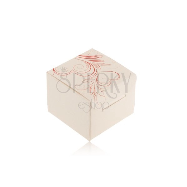 Krémová krabička na prsteň, náušnice alebo prívesok, červené srdcové ornamenty