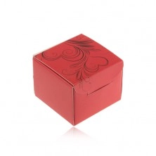 Červená darčeková krabička na prsteň, náušnice alebo prívesok, čierne ornamenty