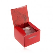 Červená darčeková krabička na prsteň, náušnice alebo prívesok, čierne ornamenty