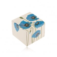 Krabička na prsteň, náušnice alebo prívesok, krémový podklad, modré kvety