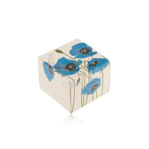 Krabička na prsteň, náušnice alebo prívesok, krémový podklad, modré kvety