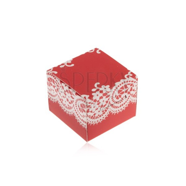 Červeno-biela krabička na prsteň, náušnice alebo prívesok, motív čipky