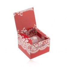 Červeno-biela krabička na prsteň, náušnice alebo prívesok, motív čipky