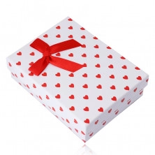 Darčeková krabička na retiazku alebo set - červené srdiečka, biely podklad