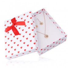 Darčeková krabička na retiazku alebo set - červené srdiečka, biely podklad