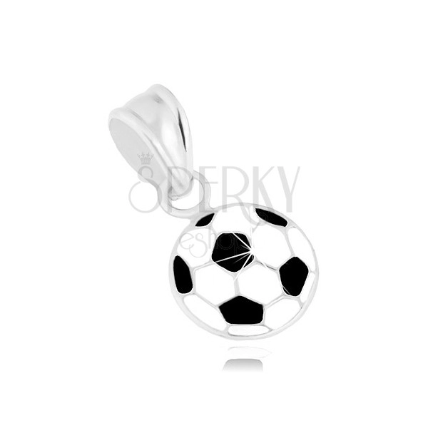 Lesklý prívesok, striebro 925, futbalová lopta pokrytá bielou a čiernou glazúrou