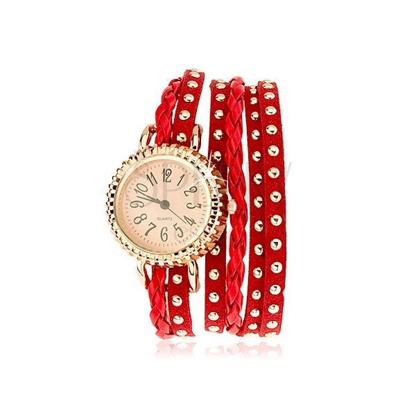 Náramkové hodinky, nastaviteľná dĺžka, červená farba, pletená šnúrka
