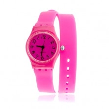 Náramkové hodinky na obtočenie, silikón, neónová ružová farba