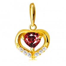 Zlatý prívesok 375 - zirkónový obrys srdca, červený srdiečkový granát