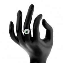 Prsteň zo striebra 925, kvet s obrysmi čírych lupeňov, zelený zirkónový stred
