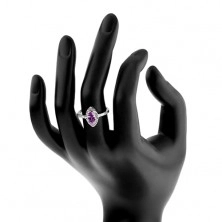 Prsteň zo striebra 925, zrnko fialovej farby s čírym zirkónovým lemom