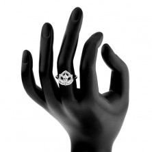 Ródiovaný strieborný prsteň 925, číry zirkónový kvet s trblietavou korunkou