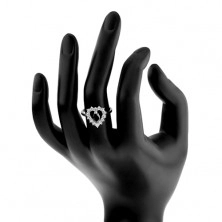 Strieborný prsteň 925, čierny zirkón - zrnko, srdcový obrys, číre zirkóny