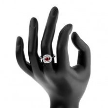 Strieborný prsteň 925, lesklé ramená, dvojitý lem, tmavoružový zirkón