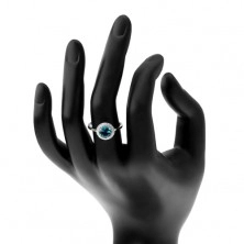Ligotavý prsteň, striebro 925, okrúhly zirkón akvamarínovej farby, číry lem