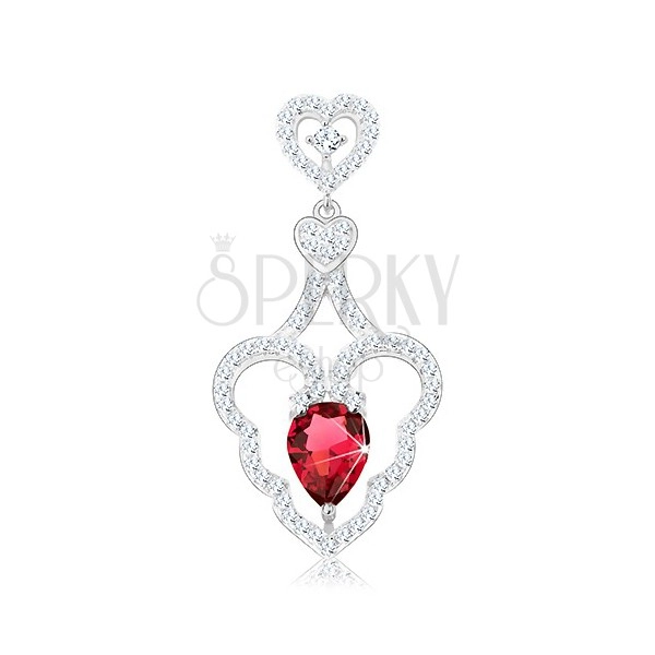 Strieborný prívesok 925, dve malé srdiečka, vlnitá kontúra srdca, ružová kvapka