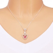 Strieborný prívesok 925, dve malé srdiečka, vlnitá kontúra srdca, ružová kvapka