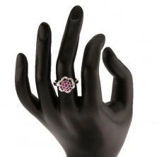 Ligotavý prsteň, striebro 925, lesklé ramená, kvet z ružových a čírych zirkónov